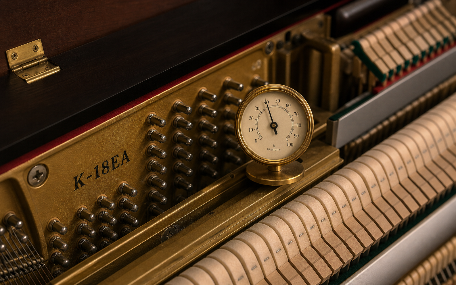 Humidity gauge shown inside a piano