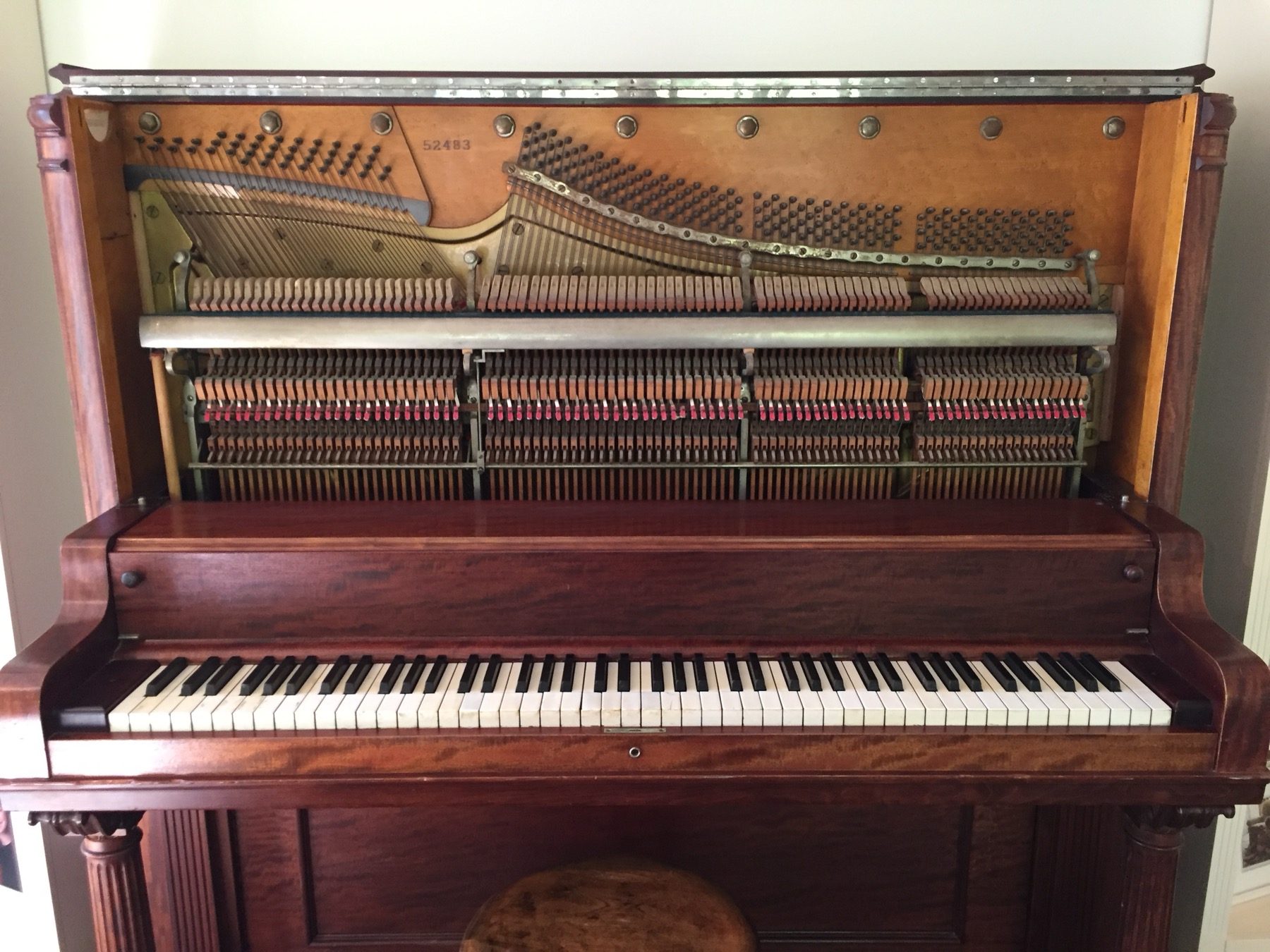Detailed view of piano action components